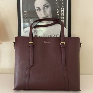 Calvin Klein Burgundy Tote Bag w/ Detachable Strap
